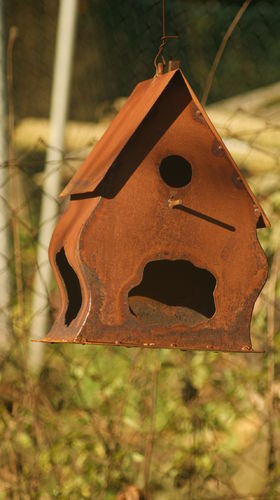 Vogel Haus Rost  mit geschwungene Seiten
